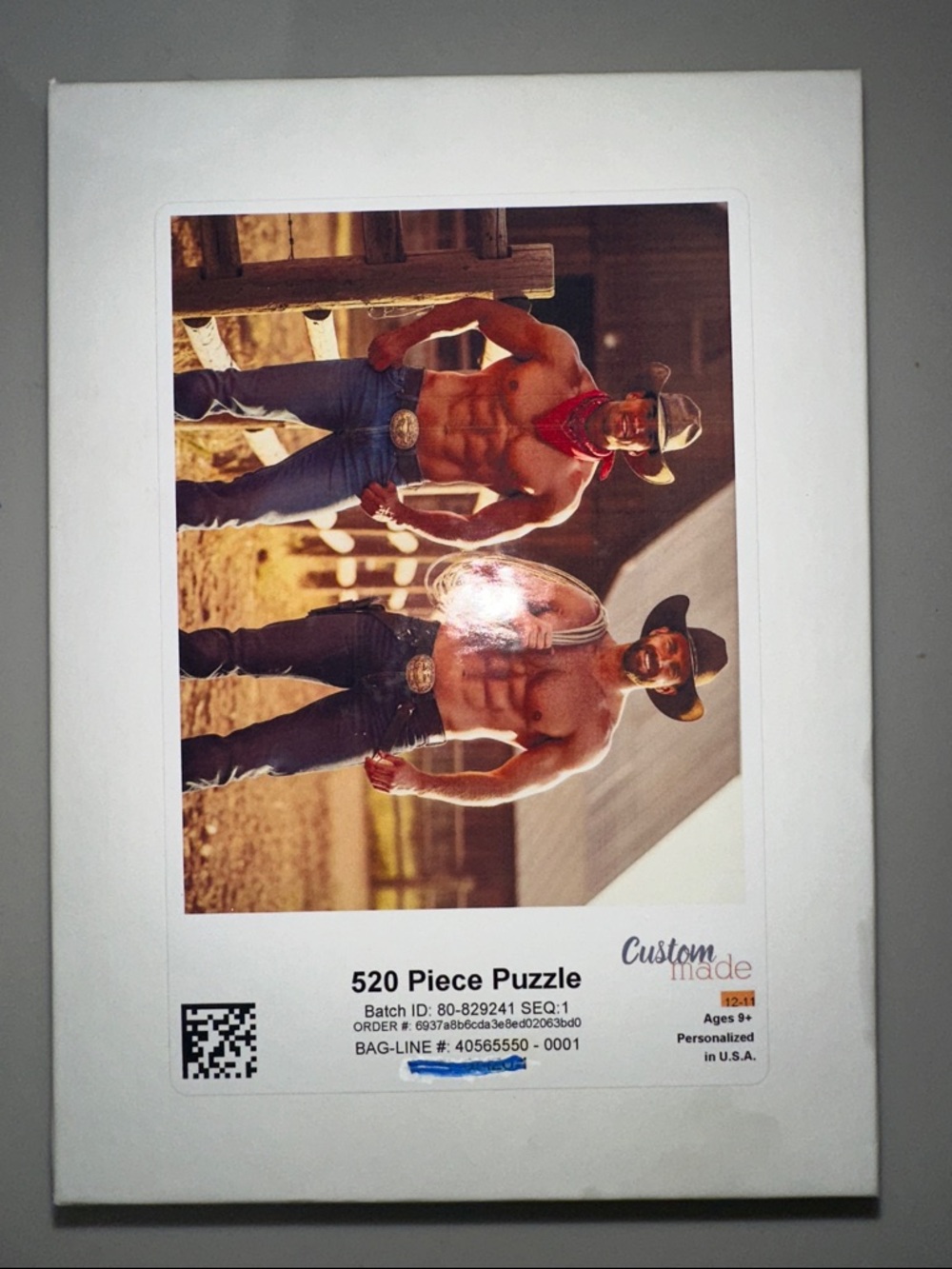 Custom Made 520-Piece Puzzle Featuring Shirtless Cowboys